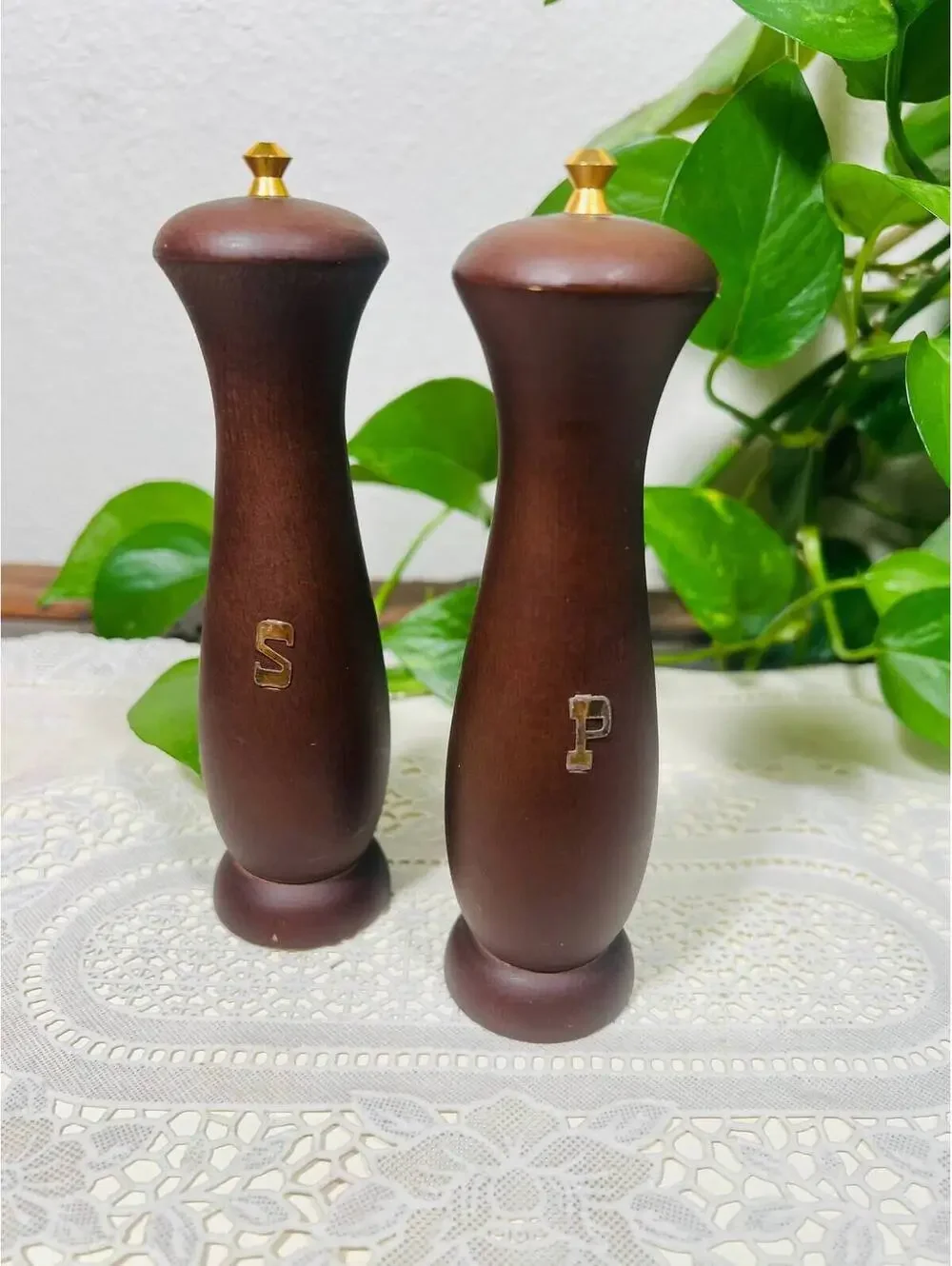 Vintage Japan Wooden with Gold Accents Salt and Pepper Shakers